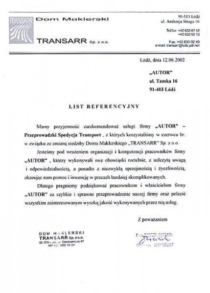 Dom Maklerski Transarr referencje