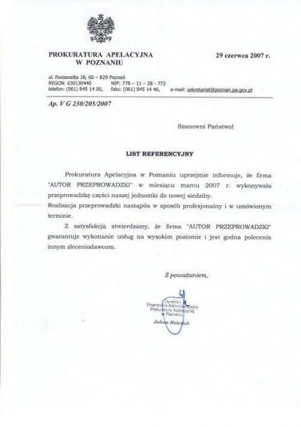 Prokuratura Apelacyjna w Poznaniu referencje