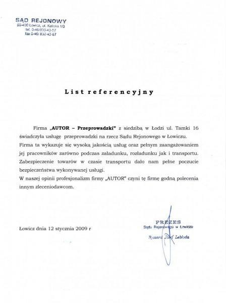 Sąd Rejonowy w Łowiczu referencje
